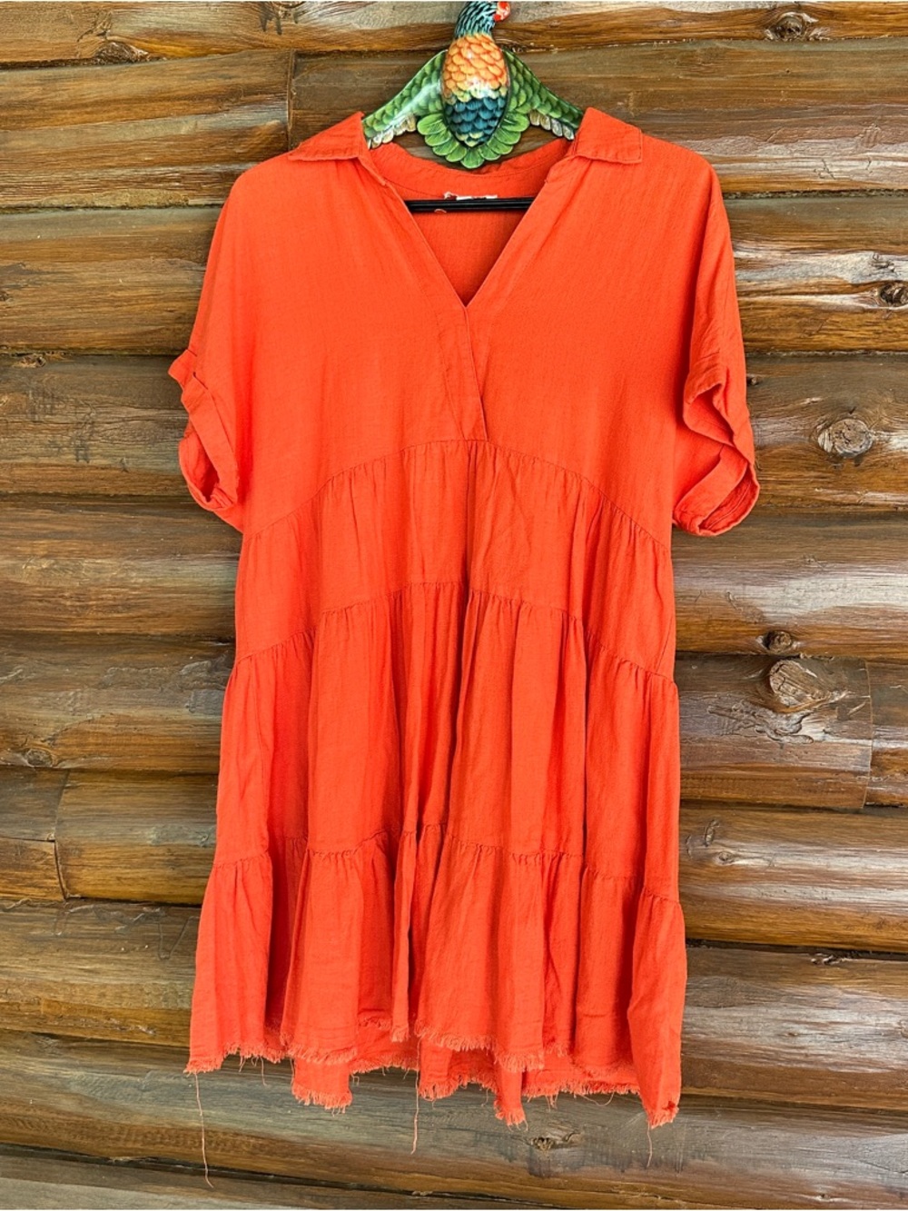 Umgee Bright Orange V-Neck Tiered Tunic